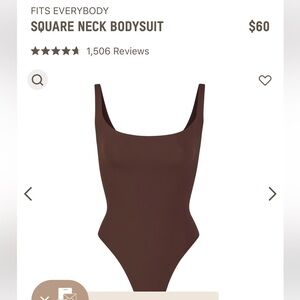 Skims- Fits Everybody Squareneck Bodysuit, Color Cocoa, Size XS